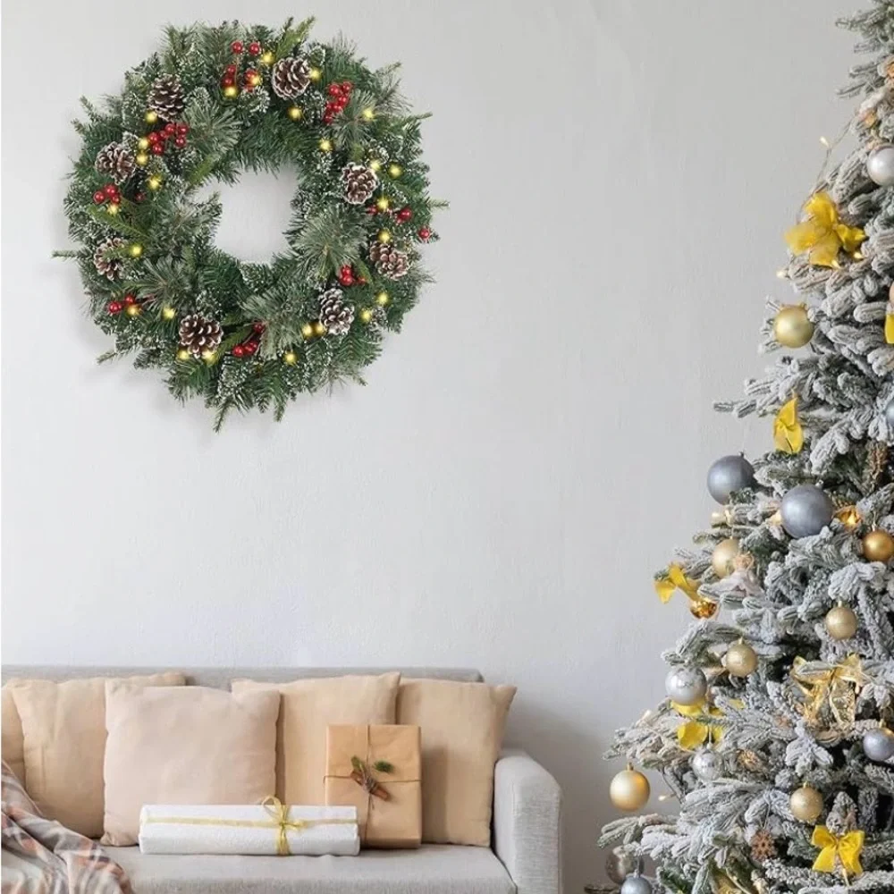 Festive Green Holiday Wreath with Red Accents